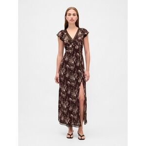 gap brown floral dress Gap Factory Women's Puff Sleeve V-Neck Maxi Dress Brown Floral Size S